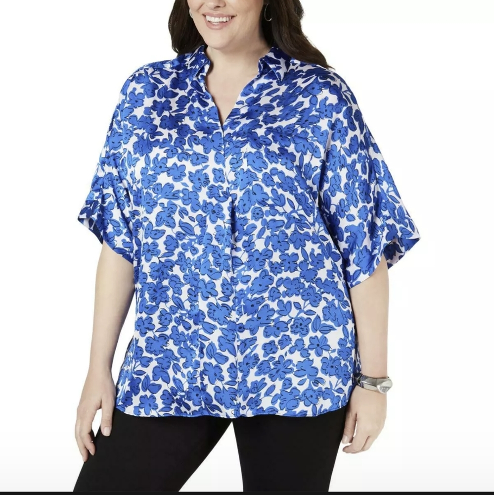 Alfani Womens Floral Hi-Low Shirt Blouse Top